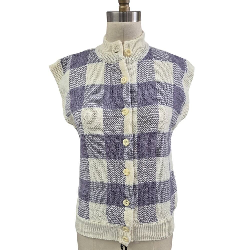 VTG 80s 90s Y2K Country Suburbans Acrylic Blend Sweater Vest Lavender/White Sz S